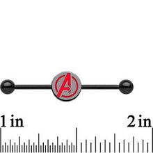 Load image into Gallery viewer, Licensed Black Plated Red Avengers Logo Industrial Barbell 35mm