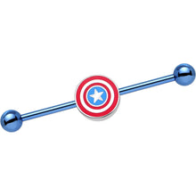 Load image into Gallery viewer, Licensed Blue Anodized Captain America Logo Industrial Barbell 35mm