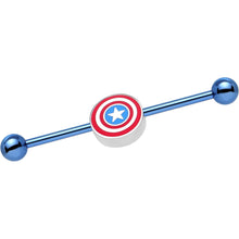 Load image into Gallery viewer, Licensed Blue Anodized Captain America Logo Industrial Barbell 35mm
