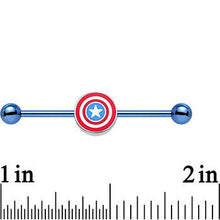 Load image into Gallery viewer, Licensed Blue Anodized Captain America Logo Industrial Barbell 35mm