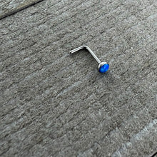 Load image into Gallery viewer, 20G 2mm Blue Synthetic Opal L-Shaped Nose Ring