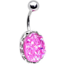 Load image into Gallery viewer, Pink Faux Druzy Scalloped Setting Belly Button Ring