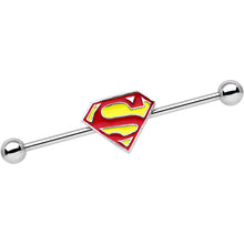 Load image into Gallery viewer, Licensed Stainless Steel Yellow Superman Logo Industrial Barbell 35mm