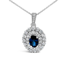 Load image into Gallery viewer, 14K White Gold Oval Blue Sapphire and 3/4 Cttw Diamond Halo Pendant Necklace