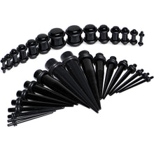 Load image into Gallery viewer, Black Acrylic Taper Plug Kit - 32 Piece 14 to 00G Ear Stretchers