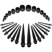 Load image into Gallery viewer, Black Acrylic Taper Plug Kit - 32 Piece 14 to 00G Ear Stretchers