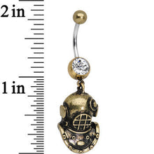 Load image into Gallery viewer, Antiqued Brass Scuba Mask Dangle Gem Belly Ring