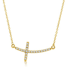 Load image into Gallery viewer, 14k Yellow Gold Curved Crucifix Diamond Accented Necklace (.21cttw)