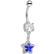 Load image into Gallery viewer, Blue Cubic Zirconia Glitzy Star Dangle Belly Ring