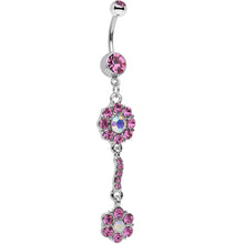 Load image into Gallery viewer, Pink and Aurora Double Flower Dangle Belly Ring