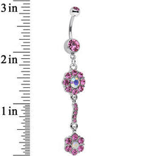 Load image into Gallery viewer, Pink and Aurora Double Flower Dangle Belly Ring