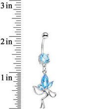 Load image into Gallery viewer, Aqua Cubic Zirconia Meadow Fairy Dangle Belly Ring
