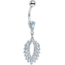 Load image into Gallery viewer, Stainless Steel Aqua Marquise Cubic Zirconia Palm Dangle Belly Ring