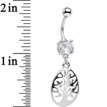 Load image into Gallery viewer, Clear Gem Teardrop Tree Silhouette Dangle Belly Ring