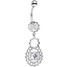 Load image into Gallery viewer, Clear Cubic Zirconia Crochet Flower Dangle Belly Ring