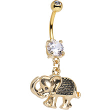 Load image into Gallery viewer, Clear Gem Gold Anodized Aztec Elephant Dangle Belly Ring