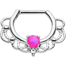 Load image into Gallery viewer, 16G Clear Gem Pink Imitation Opal Rope Accent Septum Clicker