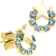 Load image into Gallery viewer, Gold Tone Stainless Steel Post Aqua Wreath Star Stud Earrings