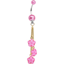 Load image into Gallery viewer, Golden Chain Pearly Pink Floral Dangle Belly Ring