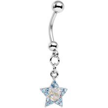 Load image into Gallery viewer, Aqua Gem Supernova Star Dangle Belly Ring