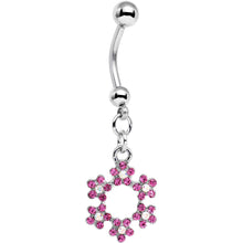 Load image into Gallery viewer, Pink and Aurora Decorated Snowflake Dangle Belly Ring