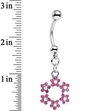 Load image into Gallery viewer, Pink and Aurora Decorated Snowflake Dangle Belly Ring