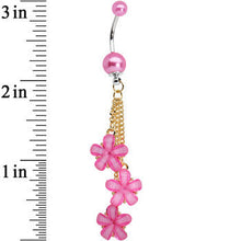Load image into Gallery viewer, Golden Chain Hot Pink Pearly Floral Dangle Belly Ring