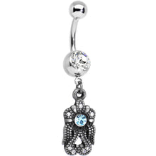 Load image into Gallery viewer, Clear and Light Blue Gem Swirl Dangle Belly Ring