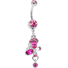 Load image into Gallery viewer, Hot Pink Gem Intertwining Bow Dangle Belly Ring