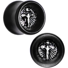 Load image into Gallery viewer, 1/2 Black Organic Beechwood Stainless Steel Cross Saddle Plug Set