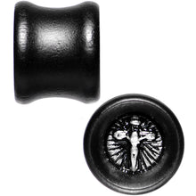 Load image into Gallery viewer, 1/2 Black Organic Beechwood Stainless Steel Cross Saddle Plug Set