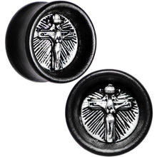 Load image into Gallery viewer, 18mm Black Organic Beechwood Stainless Steel Cross Saddle Plug Set