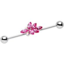 Load image into Gallery viewer, Pink and Aurora Gem Stainless Steel Bouquet Industrial Barbell 36mm