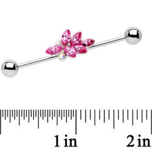 Load image into Gallery viewer, Pink and Aurora Gem Stainless Steel Bouquet Industrial Barbell 36mm