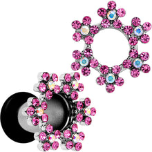 Load image into Gallery viewer, 4G Pink and Aurora Gem Snowflake Steel Tunnel Plug Set