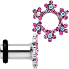 Load image into Gallery viewer, 4G Pink and Aurora Gem Snowflake Steel Tunnel Plug Set