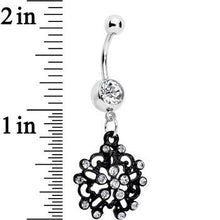 Load image into Gallery viewer, Clear Czech Stone Black Intricate Snowflake Dangle Belly Ring