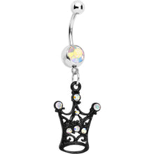 Load image into Gallery viewer, Aurora Czech Stone Black Victorian King Crown Dangle Belly Ring