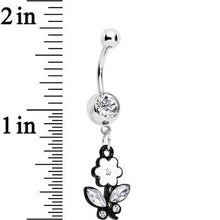 Load image into Gallery viewer, Clear Czech Stone Black Faceted Floral Foliage Dangle Belly Ring