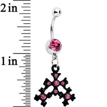 Load image into Gallery viewer, Pink Czech Stone Black Snow Flurry Dangle Belly Ring