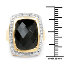 Load image into Gallery viewer, 14K Yellow Gold Plated 11.00 Carat Genuine Black Onyx .925 Sterling Silver Ring