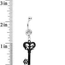 Load image into Gallery viewer, Clear Czech Stone Black Victorian Antique Key Dangle Belly Ring
