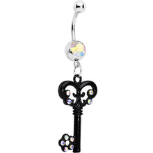 Load image into Gallery viewer, Aurora Czech Stone Black Victorian Antique Key Dangle Belly Ring