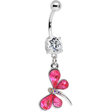 Load image into Gallery viewer, Pink Czech Stone Dancing Dragonfly Dangle Belly Ring