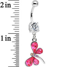 Load image into Gallery viewer, Pink Czech Stone Dancing Dragonfly Dangle Belly Ring