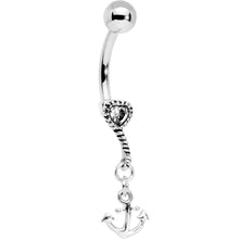 Load image into Gallery viewer, 925 Sterling Silver Anchor My Heart Clear Gem Dangle Belly Ring