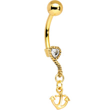 Load image into Gallery viewer, Gold Plated 925 Silver Anchor My Heart Clear Dangle Belly Ring