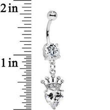 Load image into Gallery viewer, Clear Gem Claddagh Inspired Heart and Crown Dangle Belly Ring
