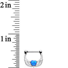 Load image into Gallery viewer, 16G Steel Blue Synthetic Opal Heart Angel Wing Septum Clicker