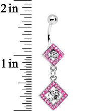 Load image into Gallery viewer, Pink Gem I'm a Square and I Don't Care Bottom Mount Dangle Belly Ring